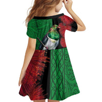 New Zealand Kereru And Pohutukawa Family Matching Short Sleeve Bodycon Dress and Hawaiian Shirt Maori Tribal Tattoo LT03 - Polynesian Pride