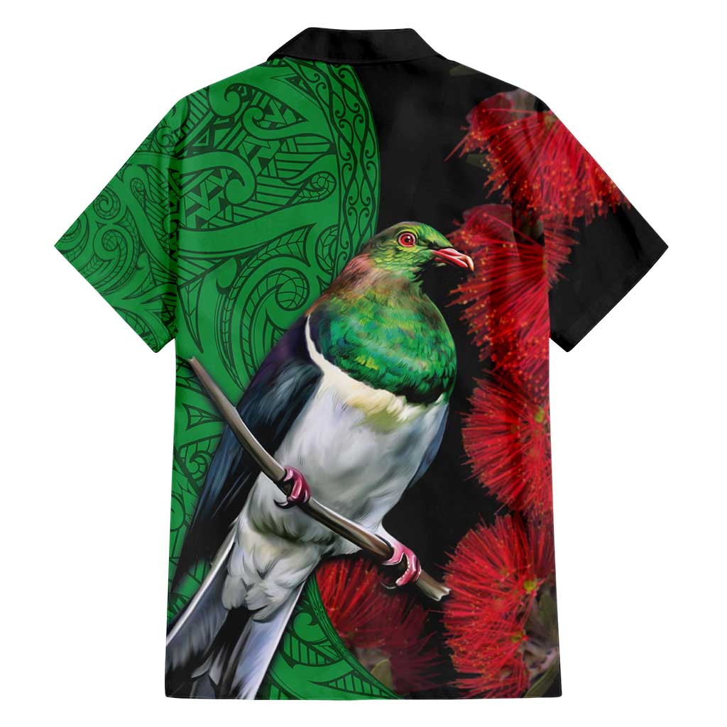 New Zealand Kereru And Pohutukawa Family Matching Short Sleeve Bodycon Dress and Hawaiian Shirt Maori Tribal Tattoo LT03 - Polynesian Pride