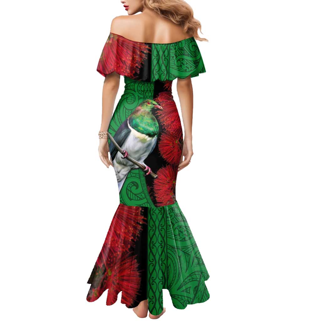 New Zealand Kereru And Pohutukawa Mermaid Dress Maori Tribal Tattoo