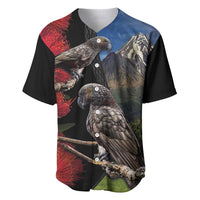 New Zealand Kea And Pohutukawa Baseball Jersey With The Mountain Landscape LT03 Black - Polynesian Pride