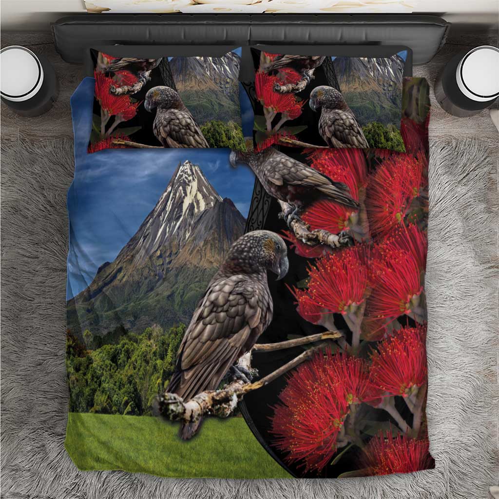 New Zealand Kea And Pohutukawa Bedding Set With The Mountain Landscape LT03 Black - Polynesian Pride