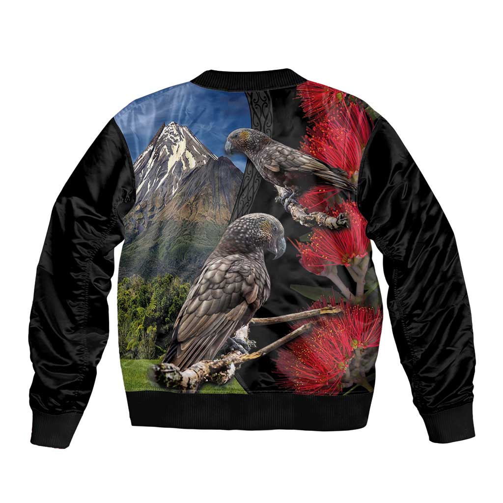 New Zealand Kea And Pohutukawa Bomber Jacket With The Mountain Landscape