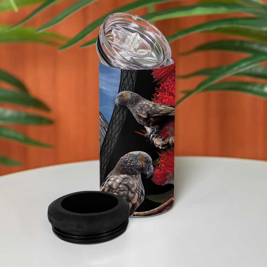 New Zealand Kea And Pohutukawa 4 in 1 Can Cooler Tumbler With The Mountain Landscape