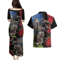 New Zealand Kea And Pohutukawa Couples Matching Puletasi and Hawaiian Shirt With The Mountain Landscape