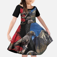 New Zealand Kea And Pohutukawa Family Matching Mermaid Dress and Hawaiian Shirt With The Mountain Landscape LT03 Daughter's Dress Black - Polynesian Pride