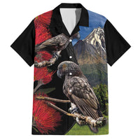 New Zealand Kea And Pohutukawa Family Matching Off Shoulder Short Dress and Hawaiian Shirt With The Mountain Landscape