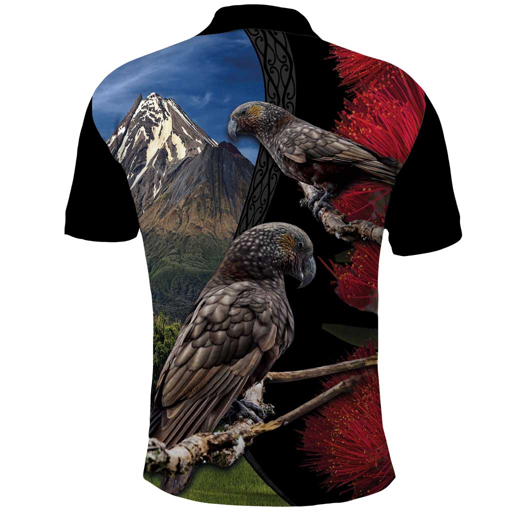 New Zealand Kea And Pohutukawa Polo Shirt With The Mountain Landscape