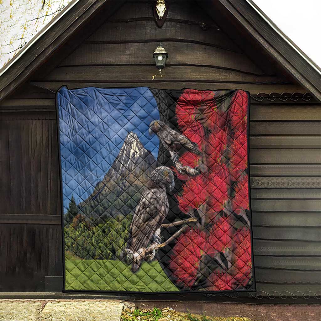 New Zealand Kea And Pohutukawa Quilt With The Mountain Landscape