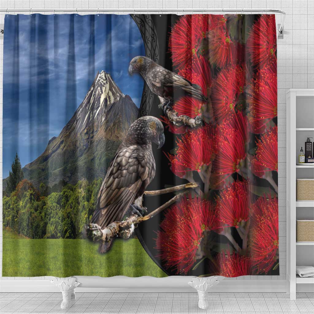New Zealand Kea And Pohutukawa Shower Curtain With The Mountain Landscape