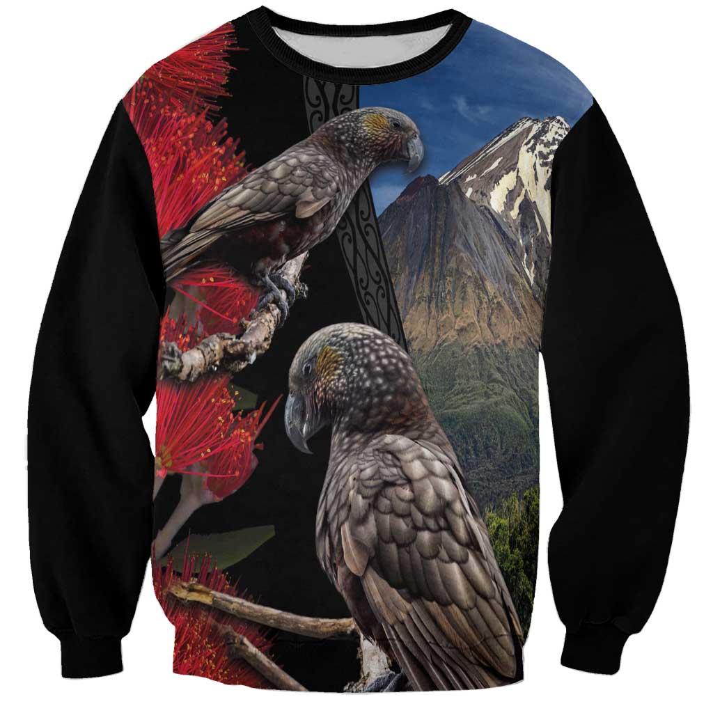 New Zealand Kea And Pohutukawa Sweatshirt With The Mountain Landscape