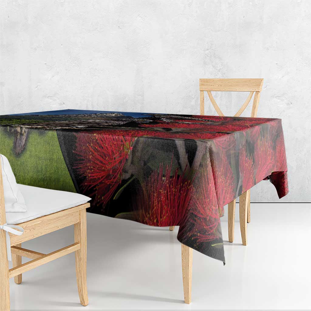 New Zealand Kea And Pohutukawa Tablecloth With The Mountain Landscape
