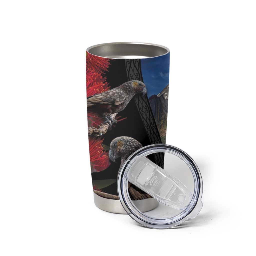 New Zealand Kea And Pohutukawa Tumbler Cup With The Mountain Landscape
