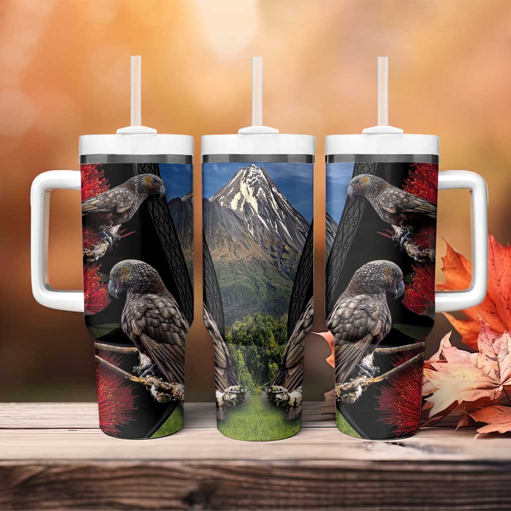 New Zealand Kea And Pohutukawa Tumbler With Handle With The Mountain Landscape