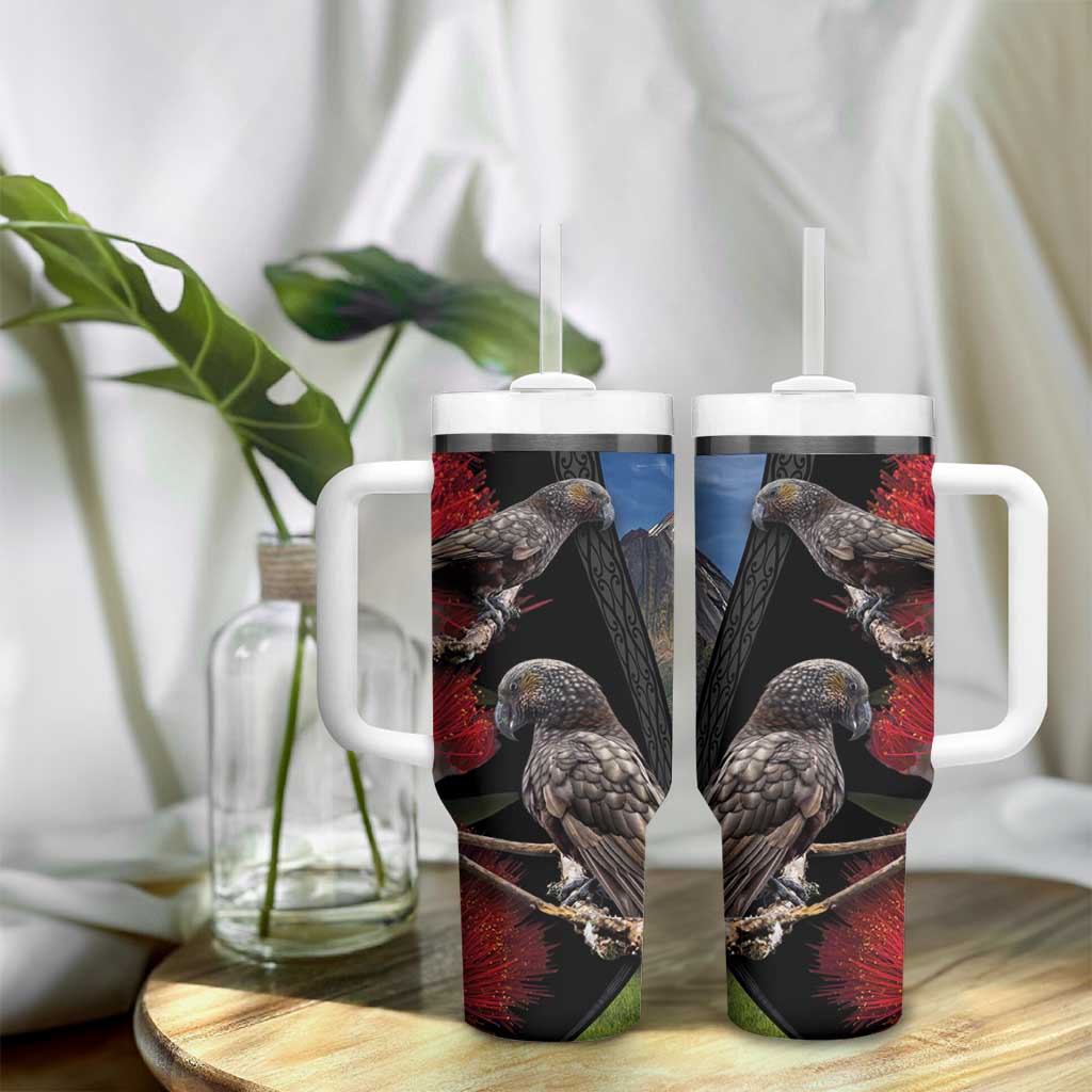 New Zealand Kea And Pohutukawa Tumbler With Handle With The Mountain Landscape
