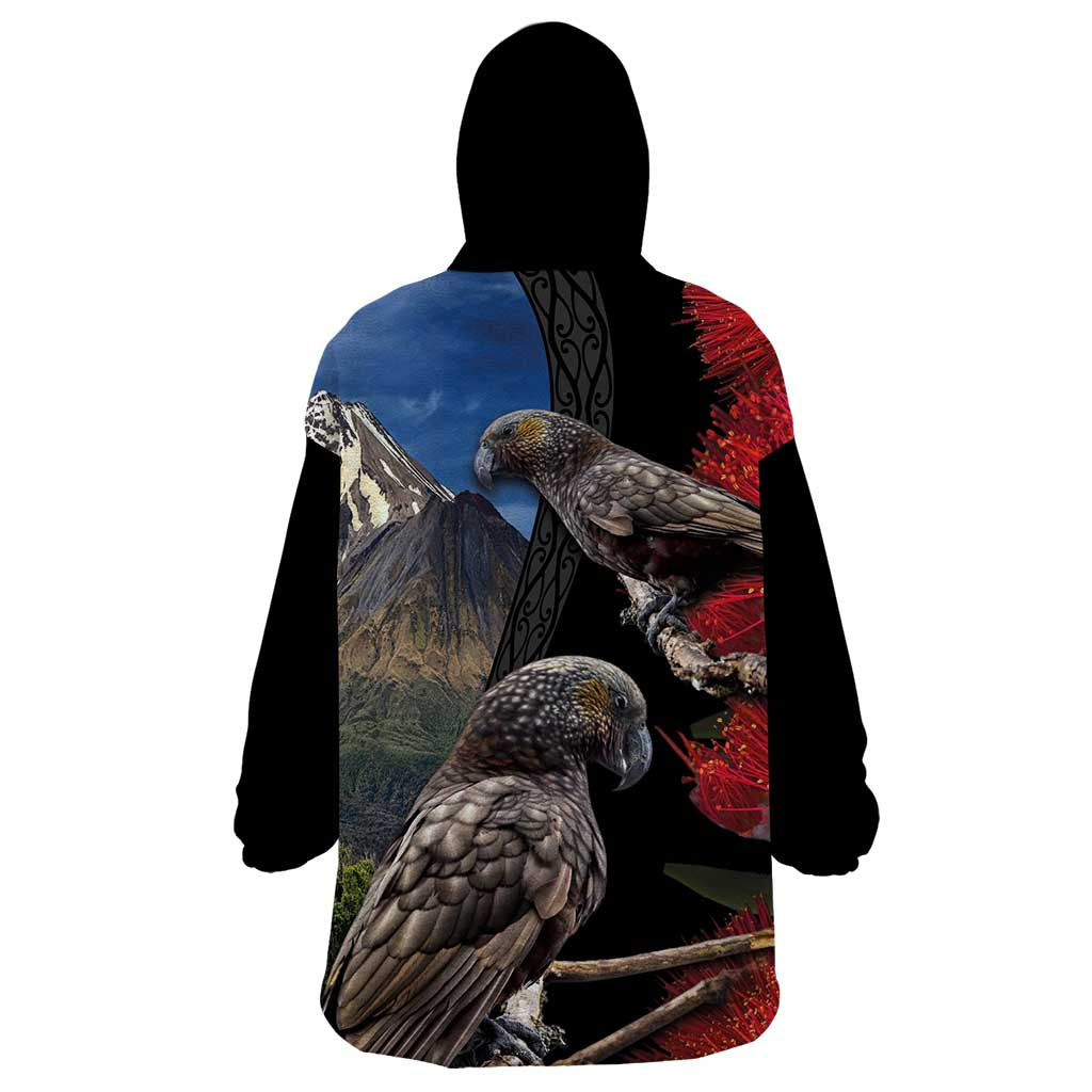 New Zealand Kea And Pohutukawa Wearable Blanket Hoodie With The Mountain Landscape