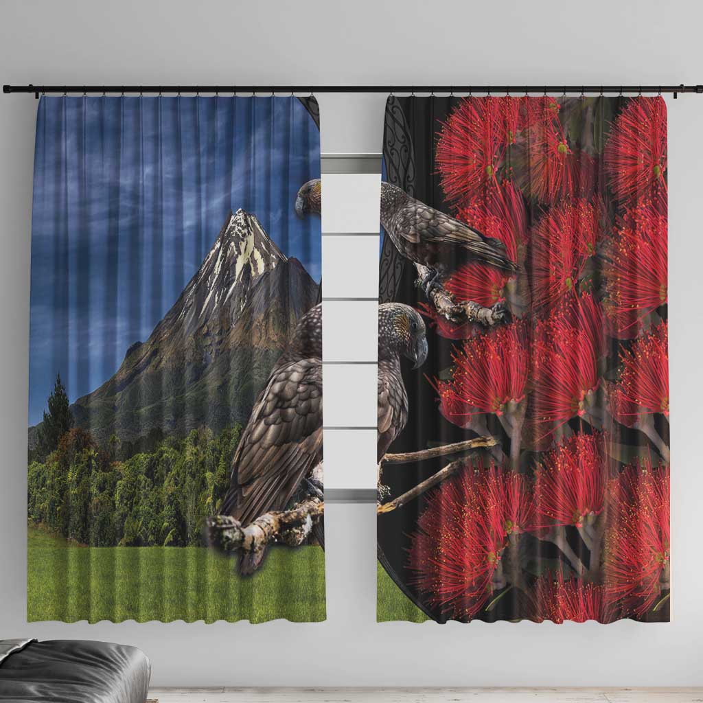 New Zealand Kea And Pohutukawa Window Curtain With The Mountain Landscape LT03 With Hooks Black - Polynesian Pride