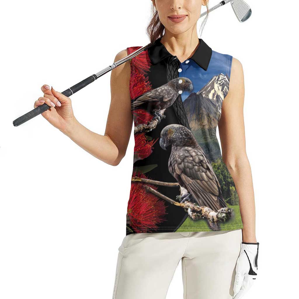 New Zealand Kea And Pohutukawa Women Sleeveless Polo Shirt With The Mountain Landscape