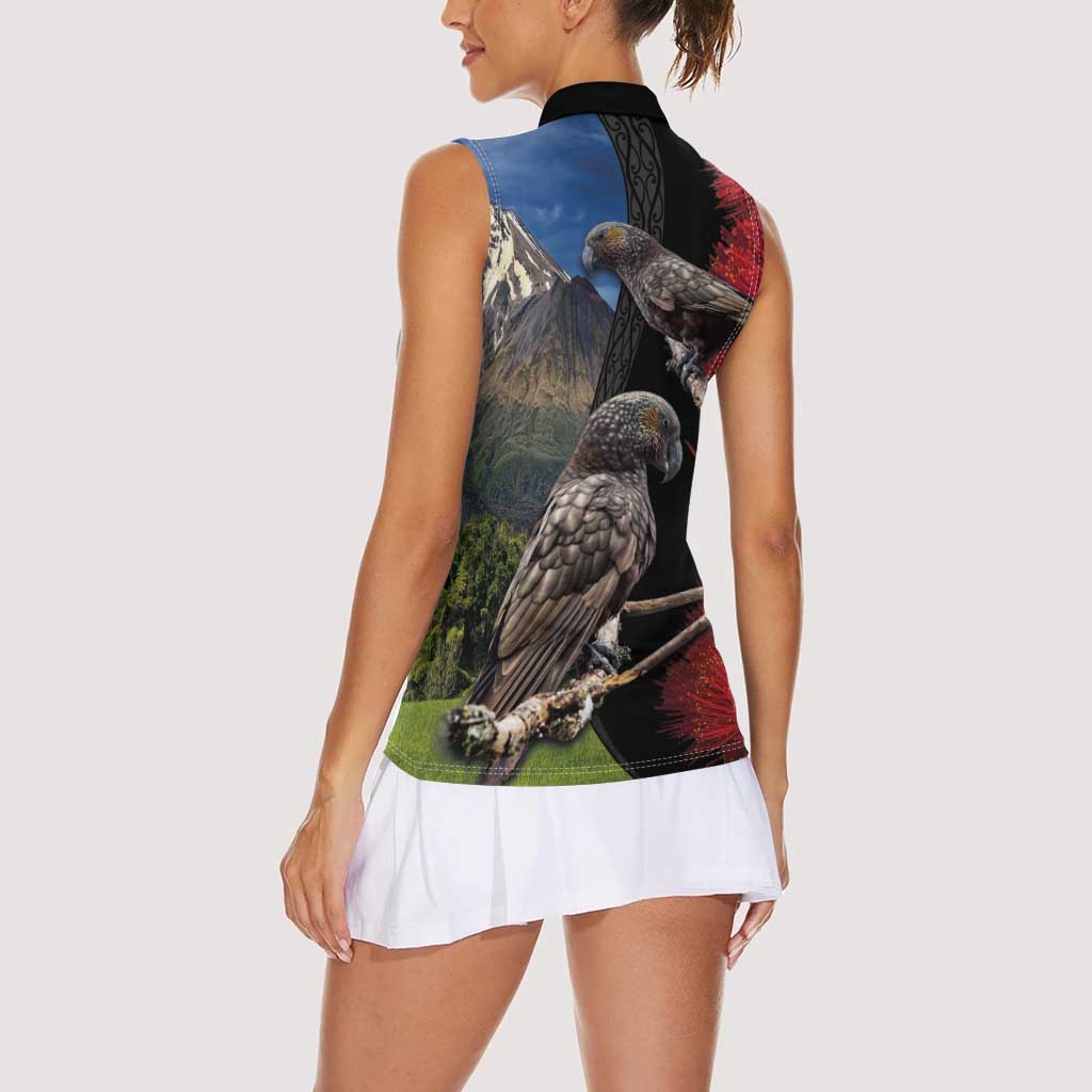 New Zealand Kea And Pohutukawa Women Sleeveless Polo Shirt With The Mountain Landscape
