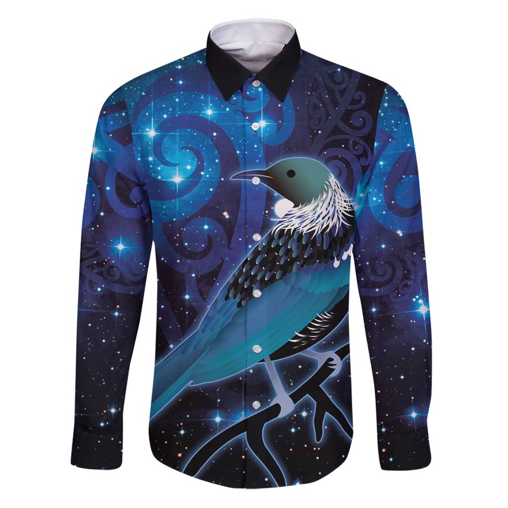 New Zealand Tui Bird Family Matching Puletasi and Hawaiian Shirt The Pleiades Star Cluster and Koru Tribal Tattoo Galaxy Vibe