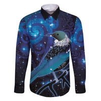New Zealand Tui Bird Family Matching Puletasi and Hawaiian Shirt The Pleiades Star Cluster and Koru Tribal Tattoo Galaxy Vibe