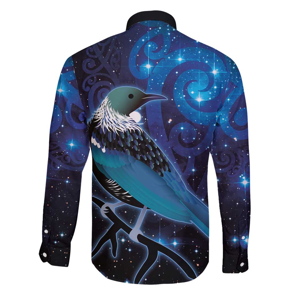 New Zealand Tui Bird Family Matching Short Sleeve Bodycon Dress and Hawaiian Shirt The Pleiades Star Cluster and Koru Tribal Tattoo Galaxy Vibe LT03 - Polynesian Pride