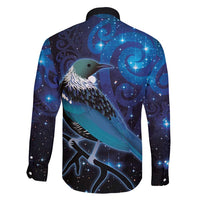 New Zealand Tui Bird Family Matching Short Sleeve Bodycon Dress and Hawaiian Shirt The Pleiades Star Cluster and Koru Tribal Tattoo Galaxy Vibe LT03 - Polynesian Pride