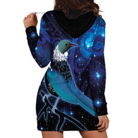 New Zealand Tui Bird Hoodie Dress The Pleiades Star Cluster and Koru Tribal Tattoo Galaxy Vibe