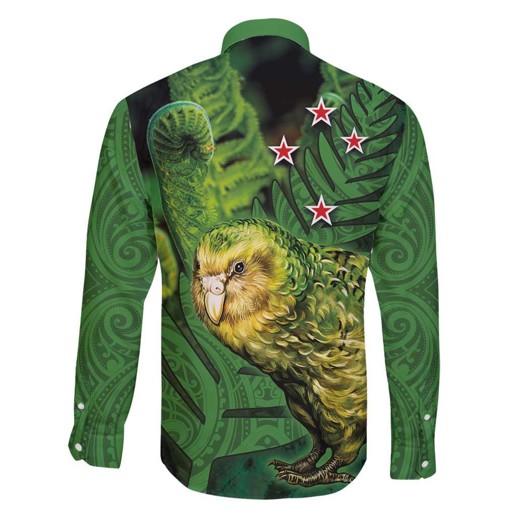 New Zealand Kākāpō Family Matching Puletasi and Hawaiian Shirt Silver Fern with Close up of Green Fern Leaves and Maori Tattoo
