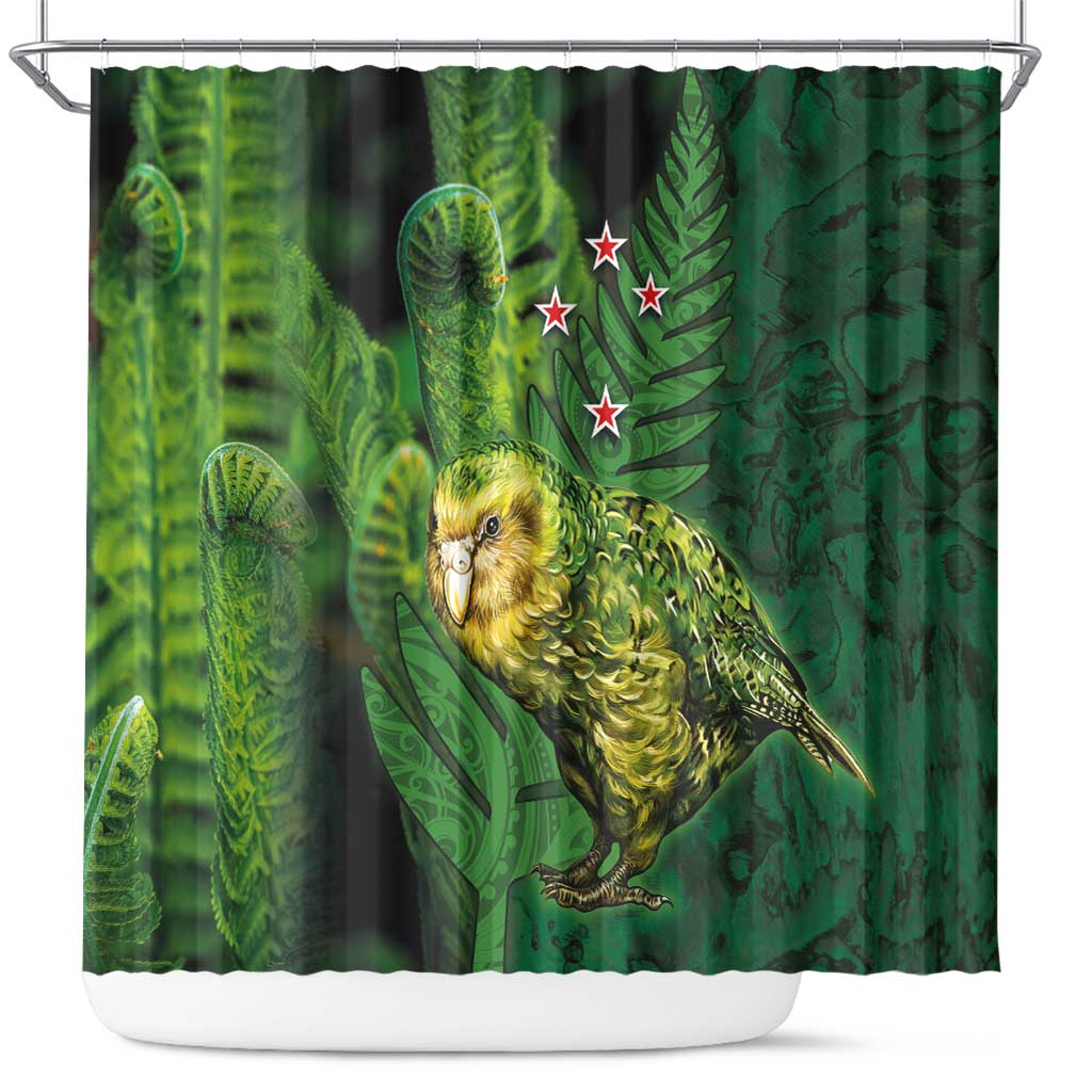 New Zealand Kkp Shower Curtain Silver Fern with Close up of Green Fern Leaves and Maori Tattoo LT03 Green - Polynesian Pride