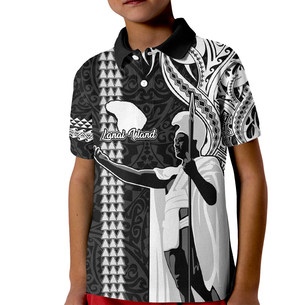 Hawaii Lanai Island Kid Polo Shirt Hawaiian King and Kakau Symbols Abstract Shoulder Tattoo LT03 Kid Black - Polynesian Pride