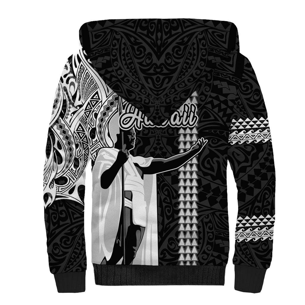 Hawaii Lanai Island Sherpa Hoodie Hawaiian King and Kakau Symbols Abstract Shoulder Tattoo LT03 - Polynesian Pride