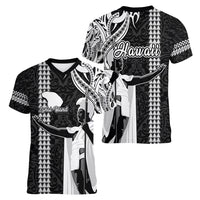 Hawaii Lanai Island Women V Neck T Shirt Hawaiian King and Kakau Symbols Abstract Shoulder Tattoo LT03 - Polynesian Pride