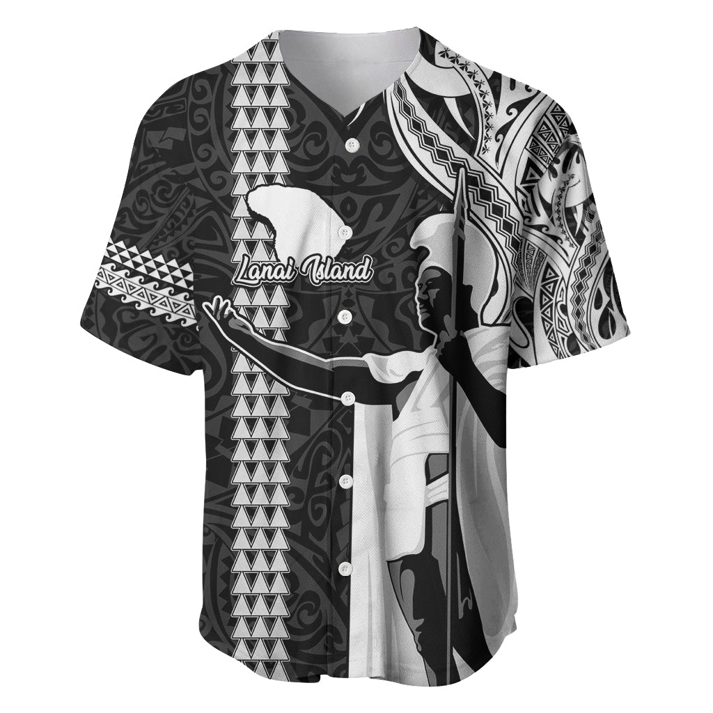 Custom Hawaii Lanai Island Baseball Jersey Hawaiian King and Kakau Symbols Abstract Shoulder Tattoo LT03 Black - Polynesian Pride