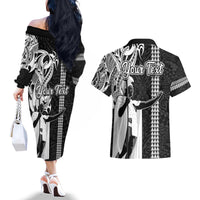 Custom Hawaii Lanai Island Couples Matching Off The Shoulder Long Sleeve Dress and Hawaiian Shirt Hawaiian King and Kakau Symbols Abstract Shoulder Tattoo LT03 - Polynesian Pride