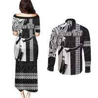 Custom Hawaii Lanai Island Couples Matching Puletasi Dress and Long Sleeve Button Shirts Hawaiian King and Kakau Symbols Abstract Shoulder Tattoo LT03 - Polynesian Pride