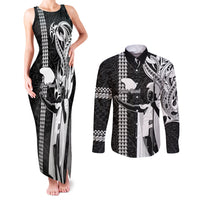 Custom Hawaii Lanai Island Couples Matching Tank Maxi Dress and Long Sleeve Button Shirts Hawaiian King and Kakau Symbols Abstract Shoulder Tattoo LT03 Black - Polynesian Pride