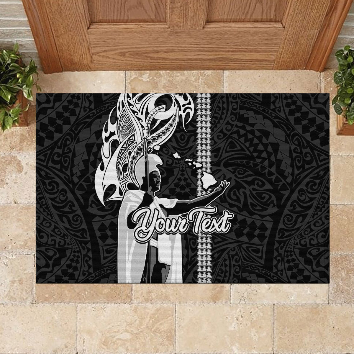 Custom Hawaii Lanai Island Rubber Doormat Hawaiian King and Kakau Symbols Abstract Shoulder Tattoo LT03 - Polynesian Pride