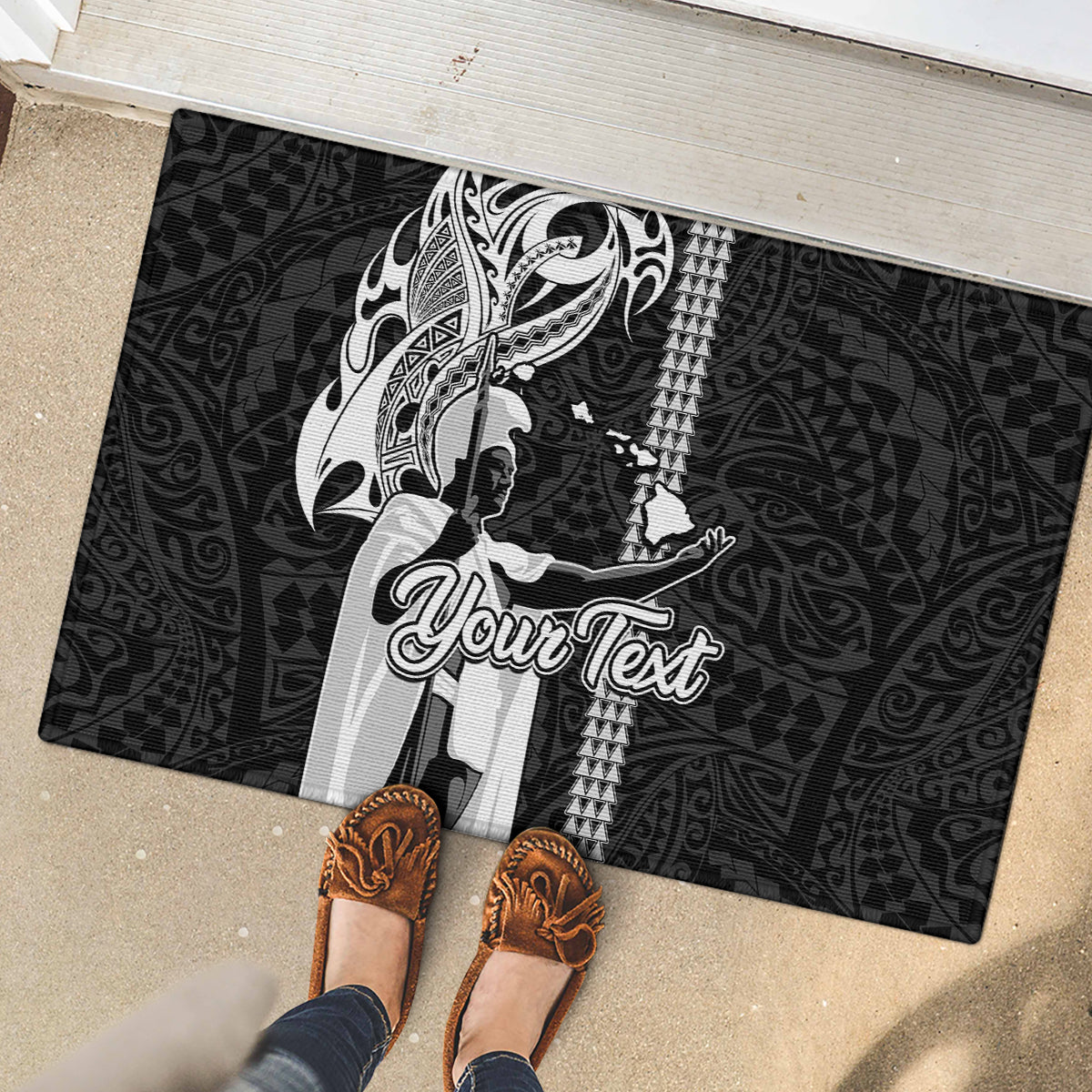 Custom Hawaii Lanai Island Rubber Doormat Hawaiian King and Kakau Symbols Abstract Shoulder Tattoo LT03 - Polynesian Pride