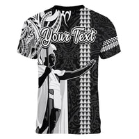 Custom Hawaii Lanai Island Women V Neck T Shirt Hawaiian King and Kakau Symbols Abstract Shoulder Tattoo LT03 - Polynesian Pride