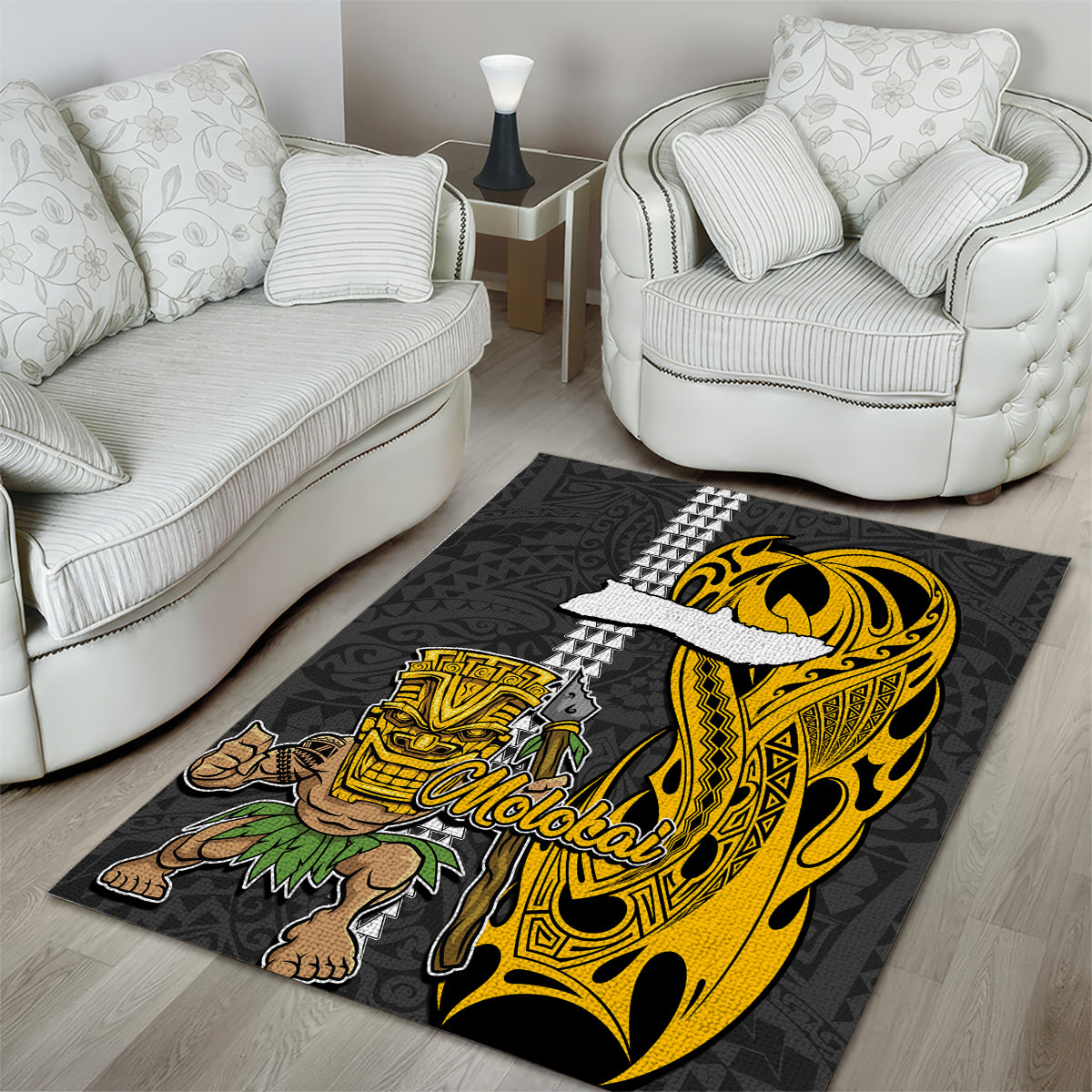 Hawaii Molokai Island Area Rug Hawaiian Warrior and Kakau Symbols Abstract Tattoo LT03 - Polynesian Pride