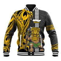 Hawaii Molokai Island Baseball Jacket Hawaiian Warrior and Kakau Symbols Abstract Tattoo LT03 Unisex Yellow - Polynesian Pride