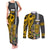 Hawaii Molokai Island Couples Matching Tank Maxi Dress and Long Sleeve Button Shirts Hawaiian Warrior and Kakau Symbols Abstract Tattoo LT03 Yellow - Polynesian Pride