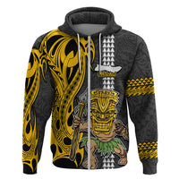 Hawaii Molokai Island Hoodie Hawaiian Warrior and Kakau Symbols Abstract Tattoo LT03 Zip Hoodie Yellow - Polynesian Pride