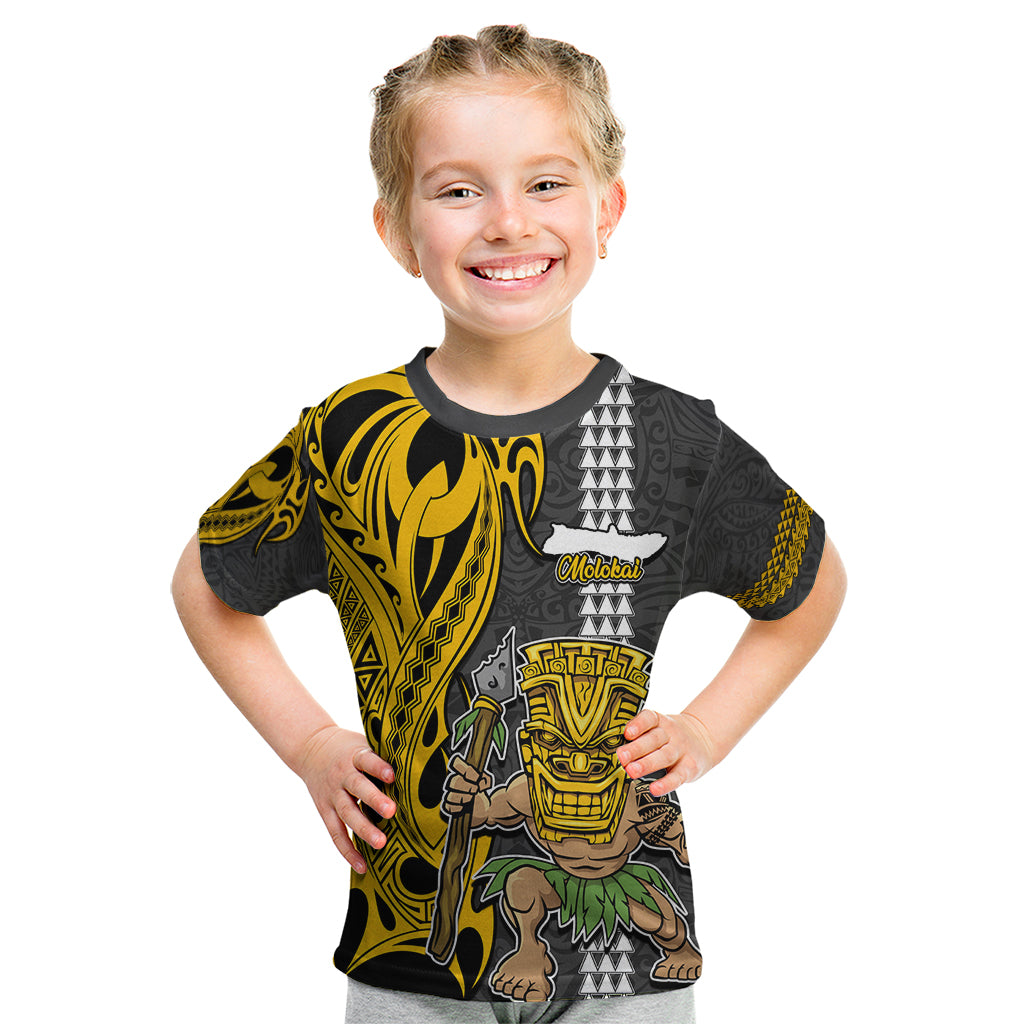 Hawaii Molokai Island Kid T Shirt Hawaiian Warrior and Kakau Symbols Abstract Tattoo LT03 Yellow - Polynesian Pride
