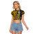 Hawaii Molokai Island Raglan Cropped T Shirt Hawaiian Warrior and Kakau Symbols Abstract Tattoo LT03 Female Yellow - Polynesian Pride