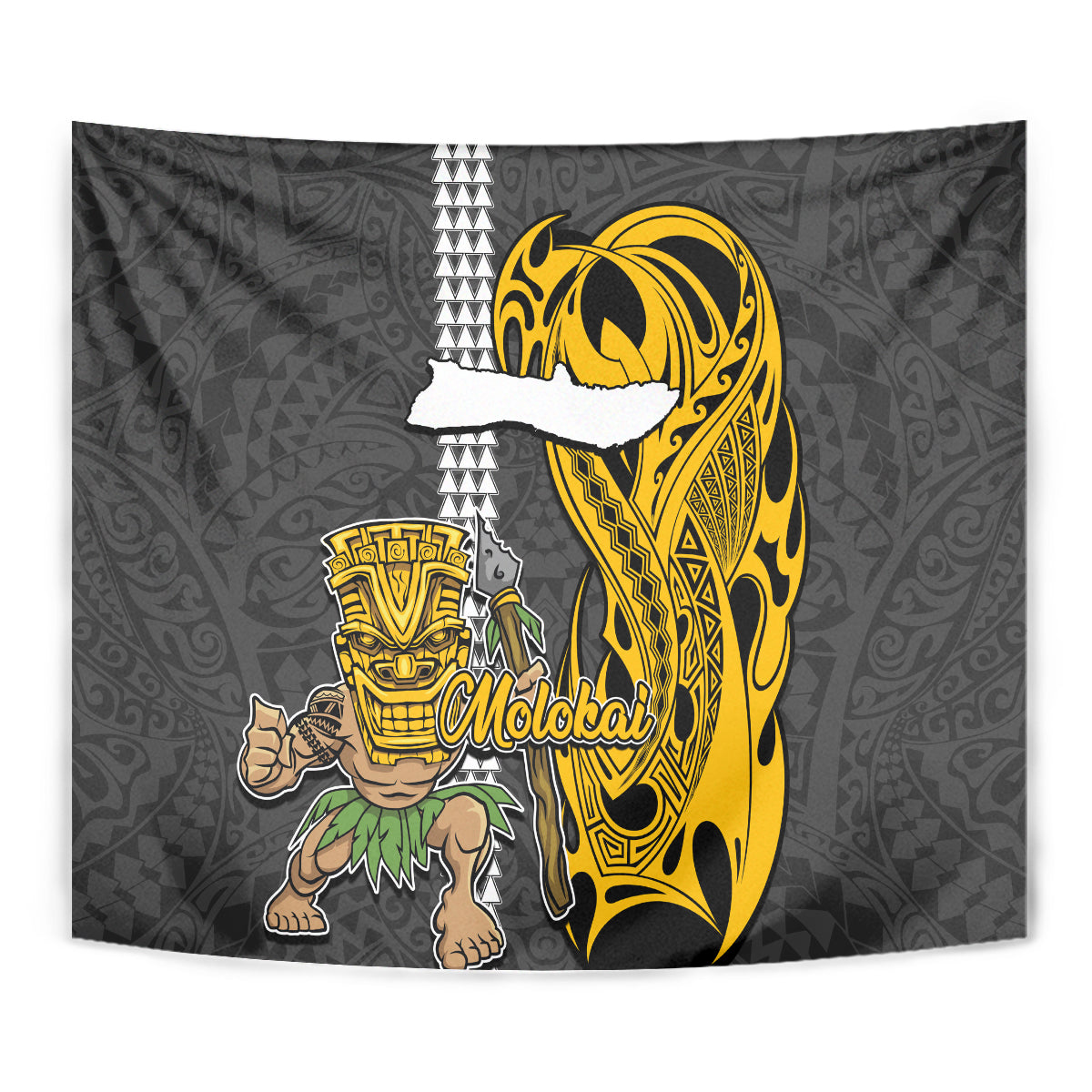 Hawaii Molokai Island Tapestry Hawaiian Warrior and Kakau Symbols Abstract Tattoo LT03 - Polynesian Pride