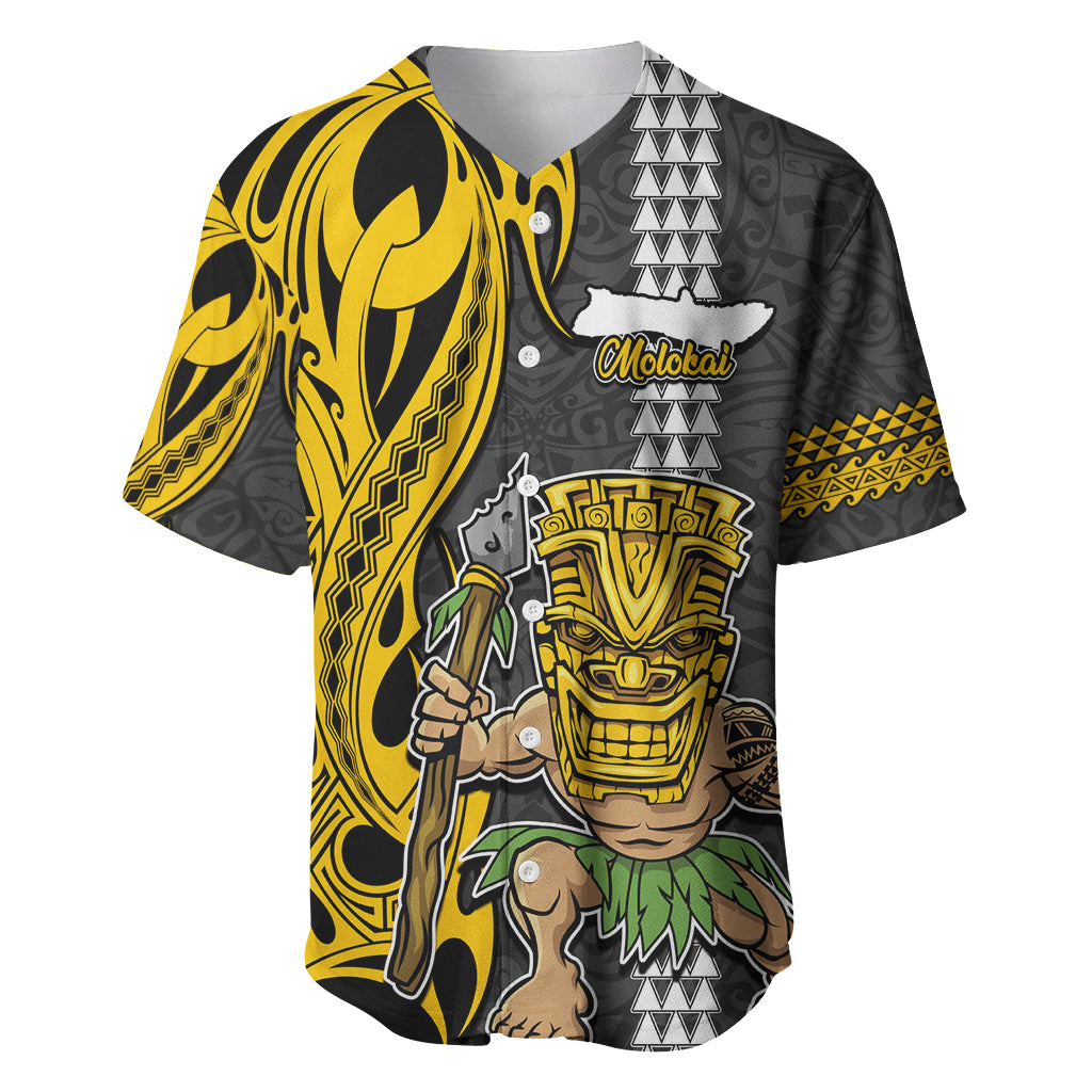 Custom Hawaii Molokai Island Baseball Jersey Hawaiian Warrior and Kakau Symbols Abstract Tattoo LT03 Yellow - Polynesian Pride