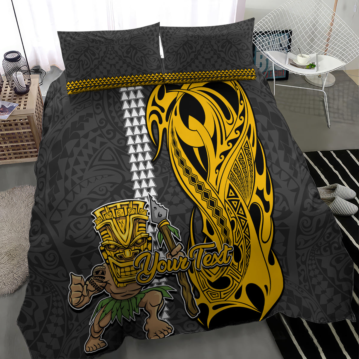 Custom Hawaii Molokai Island Bedding Set Hawaiian Warrior and Kakau Symbols Abstract Tattoo LT03 - Polynesian Pride