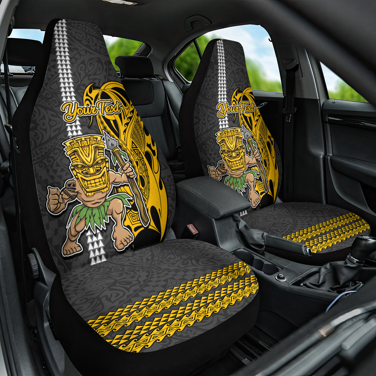 Custom Hawaii Molokai Island Car Seat Cover Hawaiian Warrior and Kakau Symbols Abstract Tattoo LT03 One Size Yellow - Polynesian Pride