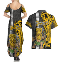 Custom Hawaii Molokai Island Couples Matching Summer Maxi Dress and Hawaiian Shirt Hawaiian Warrior and Kakau Symbols Abstract Tattoo LT03 - Polynesian Pride